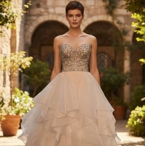 Martina Liana Champagne Strapless Beaded Sweetheart Ball Gown